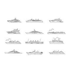 Line Set Of Ships And Boats