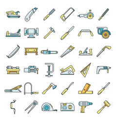 Carpenter Working Icon Set Color