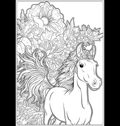 Horse And Flowers Outline