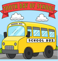 100th Day Of School Bus Colored Cartoon