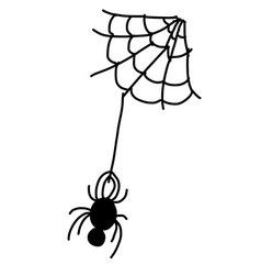 Simple Spider On A Web In Cartoon Doodle Style