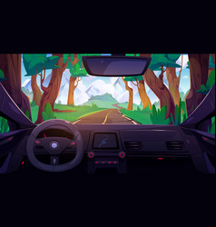 Car Dashboard With Forest Road View