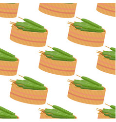 Seamless Pattern Of Asian Food Cucumbers Skewer