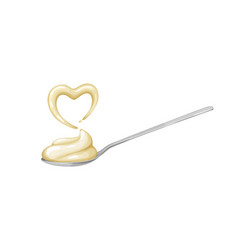 Spoon With White Mayonnaise Sauce Und Heart Shaped