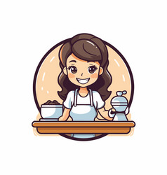 Cute Little Girl In Apron Making Coffee