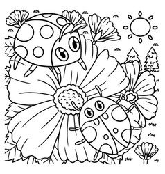 Spring Ladybugs On Flower Coloring Page For Kids