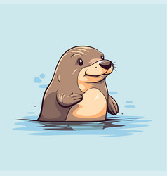 Cute Cartoon Sea Otter In The Water