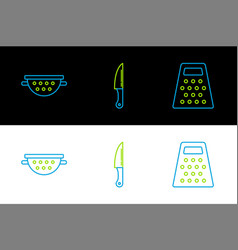 Set Line Grater Kitchen Colander And Knife Icon