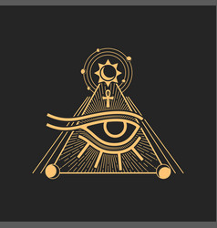 Horus Eye And Egyptian Pyramid Cross And Sun Sign