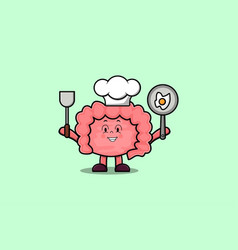 Cute Cartoon Intestine Chef Hold Pan And Spatula