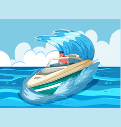 Man Steering A Boat On Cresting Ocean Waves