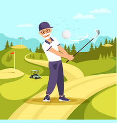 Old Man In Uniform Playing Golf With Club And Ball