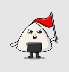 Cute Cartoon Sushi Character Holding Triangle Flag