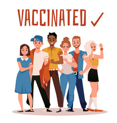 Group Of Happy Vaccinated People Stand Showing