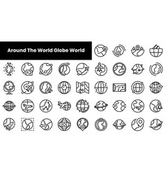 Set Of Outline Around The World Globe Icons