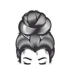 Woman Face With Messy Hair Bun And Long Eyelashes