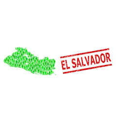 Distress El Salvador Stamp Print And Green People