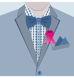 Close Up Of Male Blue Suit And Pink Ribbon Icon