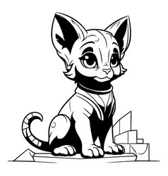 Cute Cartoon Sphynx Cat - Black And White