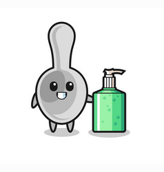 Cute Spoon Cartoon With Hand Sanitizer