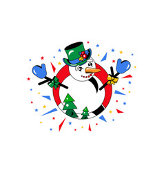 Snowman Greeting With Christmas Holiday