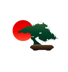 Japanese Bonsai Tree Logo Silhouette And Red Sun