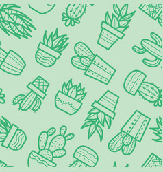 Seamless Cactus Pattern Green Background