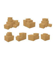 Stack Of Cardboard Boxes Set Isometric