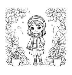 Cute Little Girl In The Garden Coloring Page