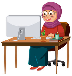 Muslim Girl Working At The Table