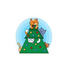 Christmas Tree With Cats And Decoration