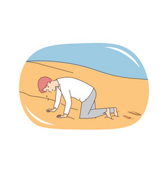 Exhausted Man Crawl In Desert