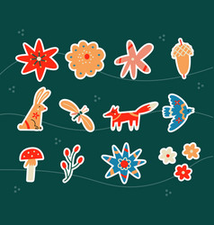 Set Of Scandinavian Animals And Flowers Stickers