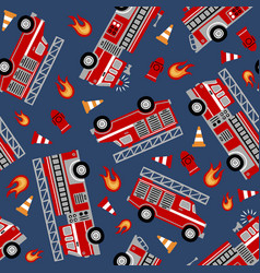 Hand Drawn Fire Trucks Seamless Pattern