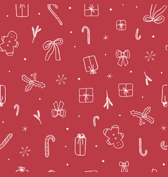 Cute Xmas Seamless Pattern On Red Background