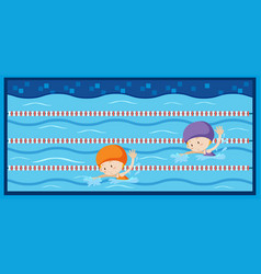 Two Girls Swimming In The Pool