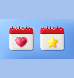 3d Calendar Icons With Heart And Star Shapes