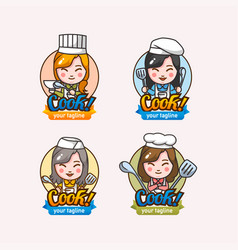 Set Of Four Mascot Character Women Cheff