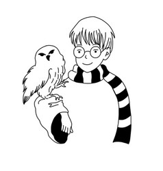 Harry Boy In Glasses With White Owl From The Books