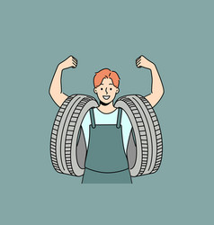 Smiling Man With Tires On Arms