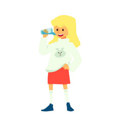 Thirsty Teen Girl Drinking Water From A Glass Flat