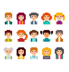 Pixel art style cartoon avatar faces Royalty Free Vector