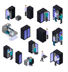 People In Data Center Isometric Set