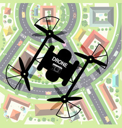 Drone With City Below Top View Town With Camera