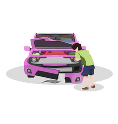 Pink Car Accident With Broken Of Front