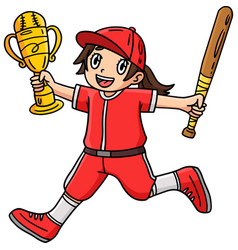 Girl Holding A Baseball Bat And Trophy Clipart