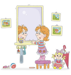 Little Girl Closely Looking In The Mirror