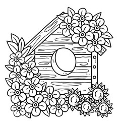 Spring Bird House Isolated Coloring Page For Kids