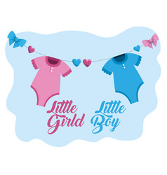 Little Girl And Boy Pijamas With Hearts And Ribbon