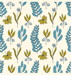 Flowers Pattern Doodle Hand Drawn Green And Blue